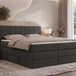 wohnli-moebel-suche-800001814164-1 BOXSPRINGBETT INERO KING 180/200 - Dunkelgrau Stukture - Topper Visco - H4 Textil MKS Möbel > Betten > Boxspringbetten Grau