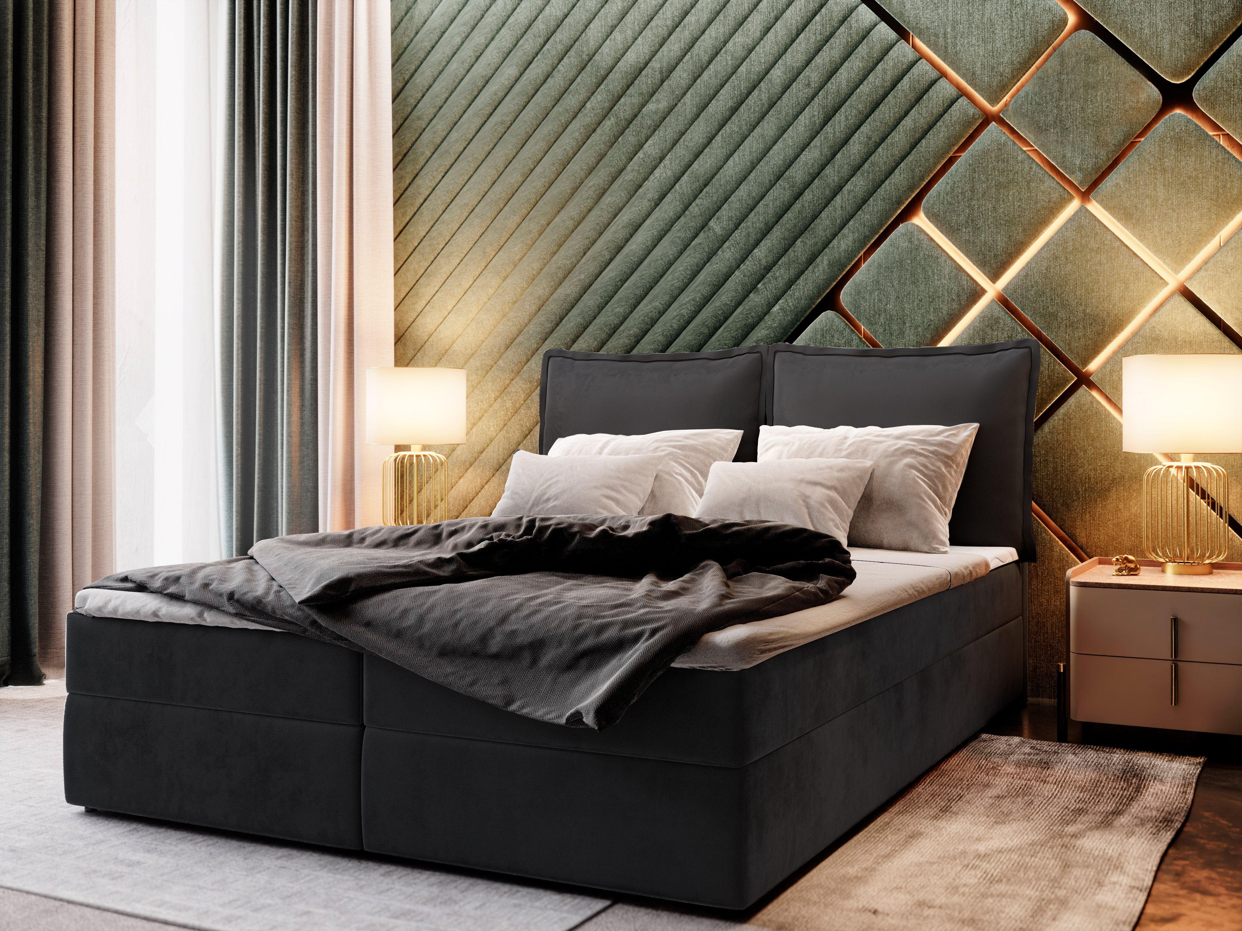 BOXBETT LENTE 160x200 cm mit Matratze und Topper - Schwarz Holz MASSENO Möbel > Betten > Boxspringbetten Schwarz