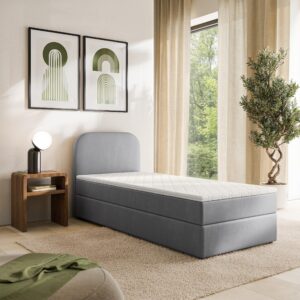 wohnli-moebel-suche-800001819128-1 BOXBETT CERIA 90x200 cm mit Matratze und Topper - Grau Textil MASSENO Möbel > Betten > Boxspringbetten Grau