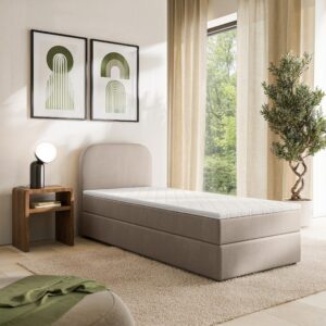 BOXBETT CERIA 90x200 cm mit Matratze und Topper - Beige Textil MASSENO Möbel > Betten > Boxspringbetten Beige