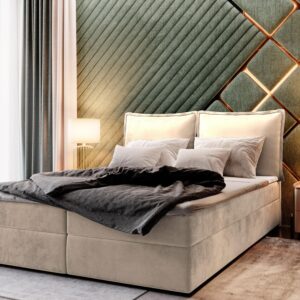 BOXBETT LENTE 160x200 cm mit Matratze und Topper - Creme Holz MASSENO Möbel > Betten > Boxspringbetten Weiß