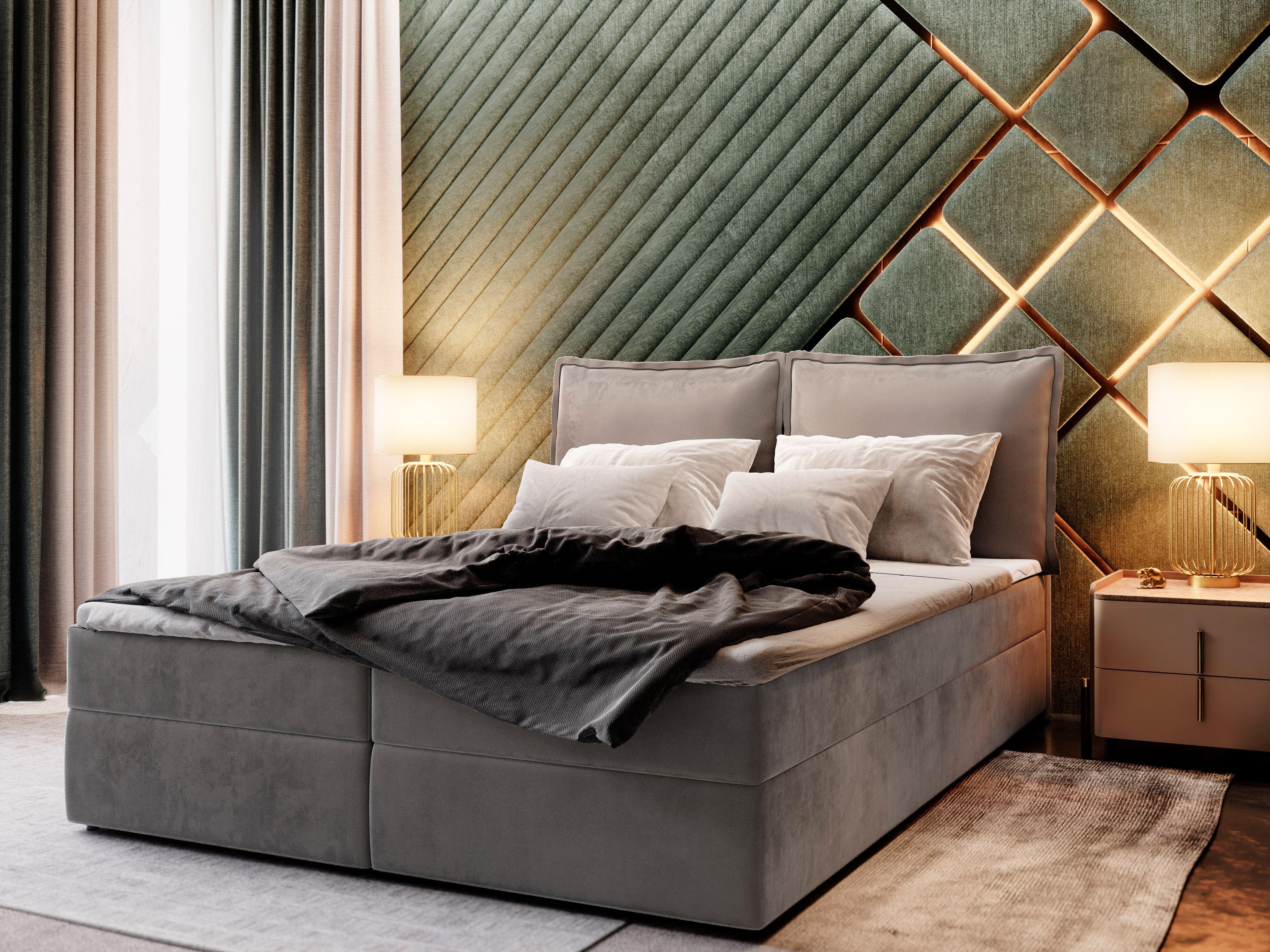BOXBETT LENTE 160x200 cm mit Matratze und Topper - Grau Holz MASSENO Möbel > Betten > Boxspringbetten Grau