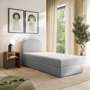 wohnli-moebel-suche-800001819143-1 BOXBETT CERIA 90x200 cm mit Matratze und Topper - Hellgrau Textil MASSENO Möbel > Betten > Boxspringbetten Grau