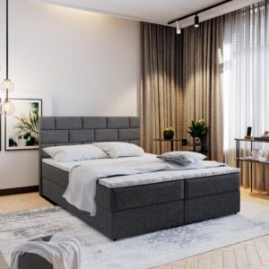 BOXBETT KERLO 140x200 cm mit Matratze und Topper - Grau Holz MASSENO Möbel > Betten > Boxspringbetten Grau