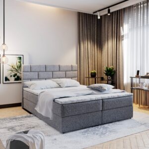 BOXBETT KERLO 140x200 cm mit Matratze und Topper - Hellgrau Holz MASSENO Möbel > Betten > Boxspringbetten Grau