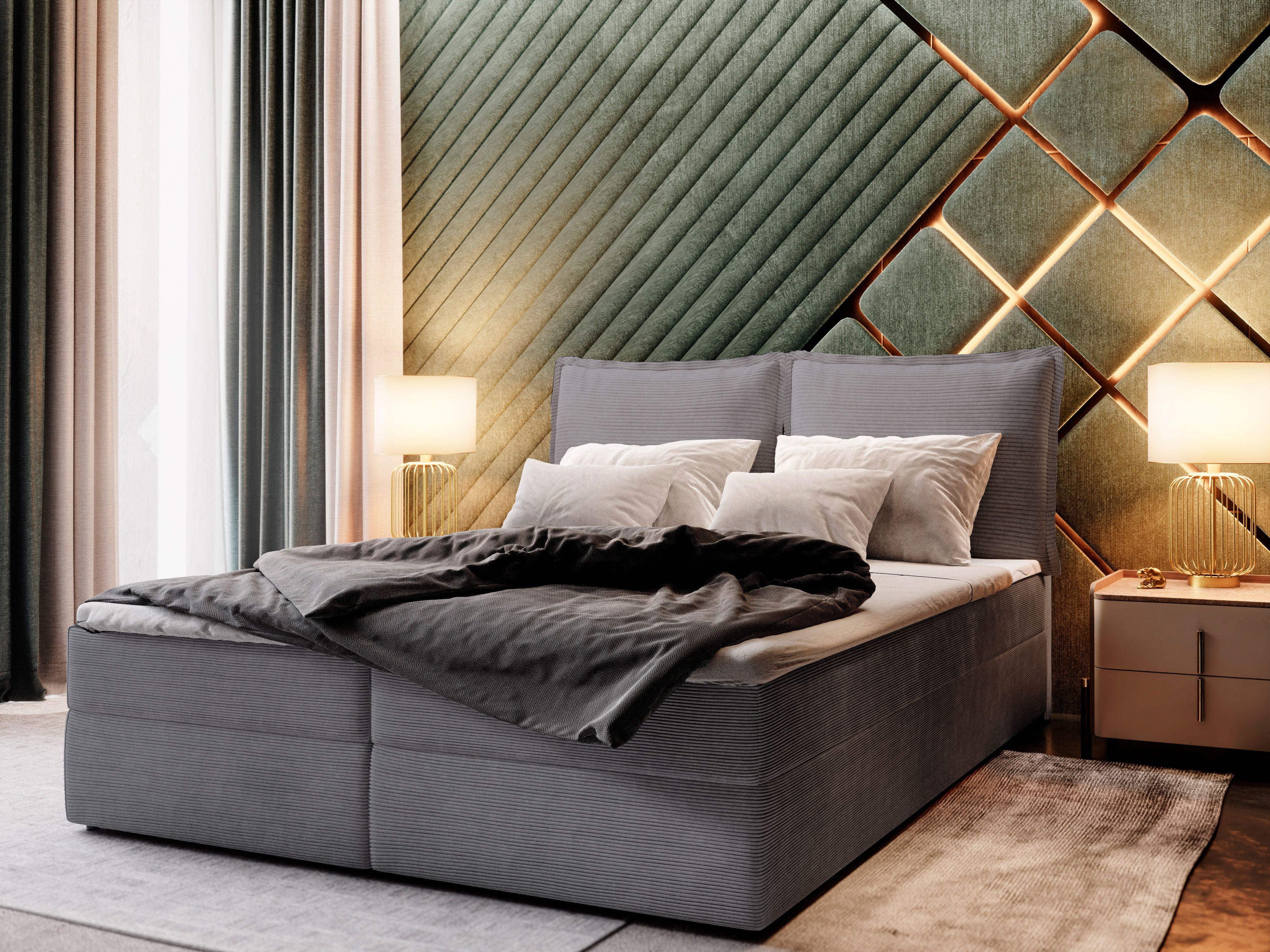 BOXBETT LENTE 140x200 cm mit Matratze und Topper - Dunkelgrau Holz MASSENO Möbel > Betten > Boxspringbetten Grau