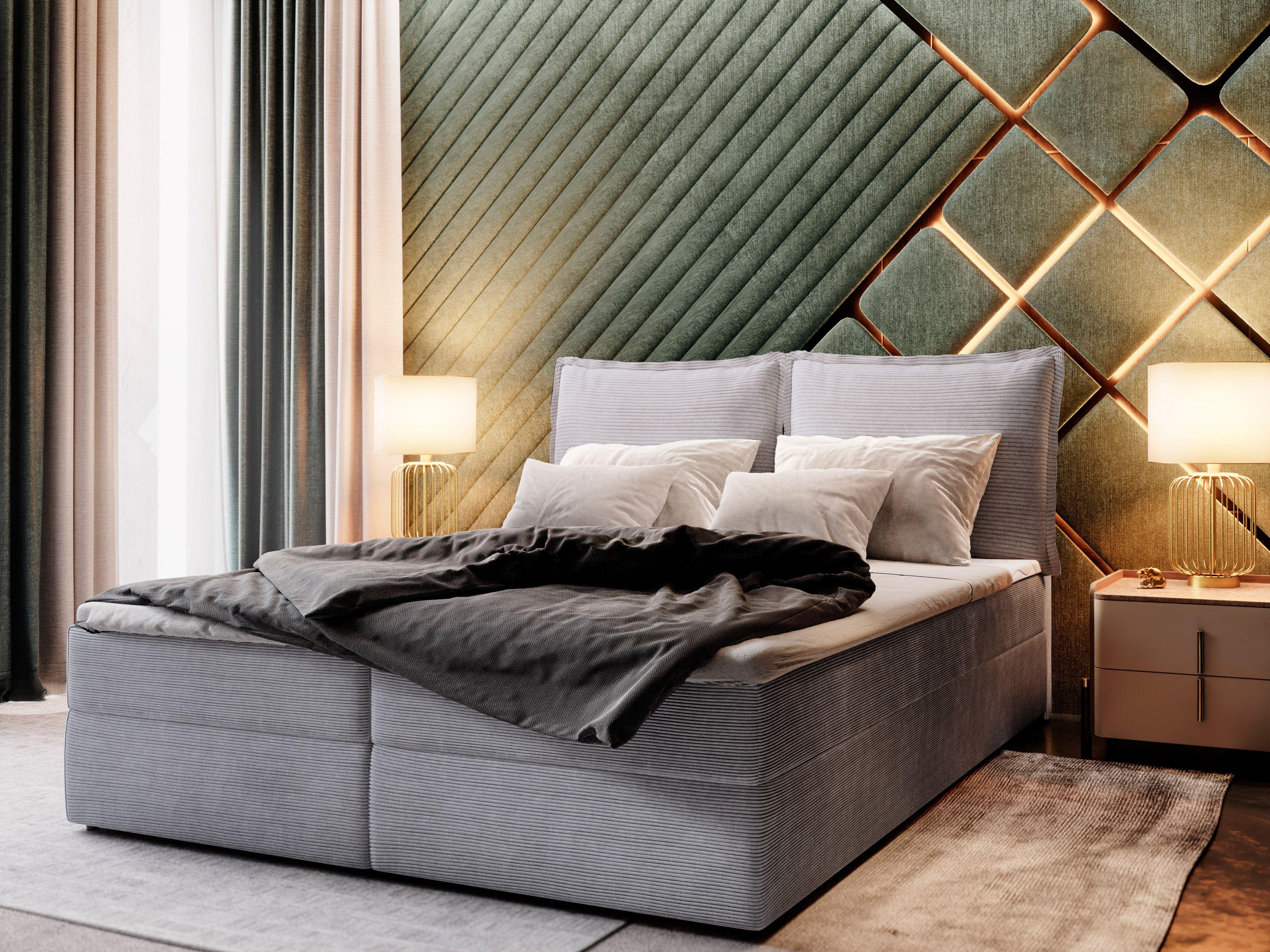BOXBETT LENTE 160x200 cm mit Matratze und Topper - Grau Holz MASSENO Möbel > Betten > Boxspringbetten Grau