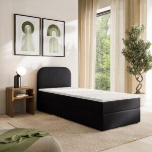 BOXBETT CERIA 80x200 cm mit Matratze und Topper - Schwarz Textil MASSENO Möbel > Betten > Boxspringbetten Schwarz