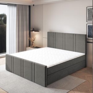 wohnli-moebel-suche-800001819197-1 BOXBETT COMOZA 180x200 cm mit Matratze und Topper - Grau Holz MASSENO Möbel > Betten > Boxspringbetten Grau