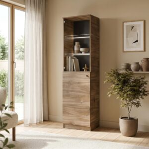 wohnli-moebel-suche-800001819311-1 VITRINENSCHRANK NESTOS 190 x 50 cm Braun Holzwerkstoff MASSENO Möbel > Schränke > Vitrinen Braun