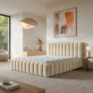 POLSTERBETT TEBA 180x200 cm mit Bettkästen - Creme Holz MASSENO Möbel > Betten > Polsterbetten Weiß
