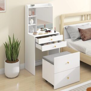 wohnli-moebel-suche-800001820157-1 SCHMINKTISCH-SET Leinen Spanplatte Weiß Textil HOMCOM Möbel > Tische > Schminktische Weiß
