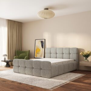 wohnli-moebel-suche-800001825106-1 POLSTERBETT ELIZJA 140x200 cm mit Bettkästen - Hellgrau Holz MASSENO Möbel > Betten > Polsterbetten Grau
