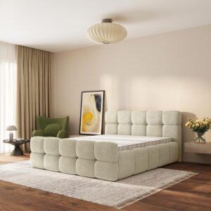 wohnli-moebel-suche-800001825162-1 POLSTERBETT ELIZJA 160x200 cm mit Bettkästen - Creme Holz MASSENO Möbel > Betten > Polsterbetten Weiß