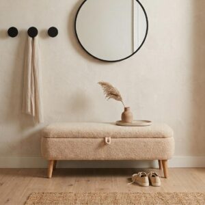 wohnli-moebel-suche-800001825290-1 AUFBEWAHRUNGSBANK aus Bouclé-Stoff 30/45/90 cm Holzwerkstoff Calicosy Garderoben > Garderobenbänke Beige