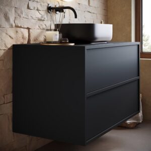 WASCHBECKENUNTERSCHRANK Mali 2 Schubladen Schwarz Matt - 80 x 46 x 54 cm Holz Badplaats Möbel > Schränke > Badezimmerschränke > Waschbeckenunterschränke Schwarz