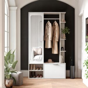 GARDEROBE mit Spiegel ELIOR Holz Idohome Garderoben Weiß