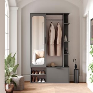 wohnli-moebel-suche-800001827115-1 GARDEROBE mit Spiegel ELIOR Holz Idohome Garderoben Grau