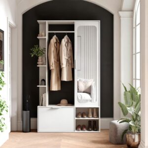 GARDEROBE mit Spiegel ELIOR Holz Idohome Garderoben Weiß