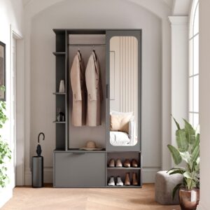 wohnli-moebel-suche-800001827128-1 GARDEROBE mit Spiegel ELIOR Holz Idohome Garderoben Grau