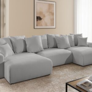 wohnli-moebel-suche-800001827575-1 WOHNLANDSCHAFT Calma mit Schlaffunktion und Bettkasten im Bumpy-Design aus weichem Hellgrau Webstoff Textil S-Style Möbel > Sofas & Couches > Wohnlandschaften > Wohnlandschaften U-Form Grau