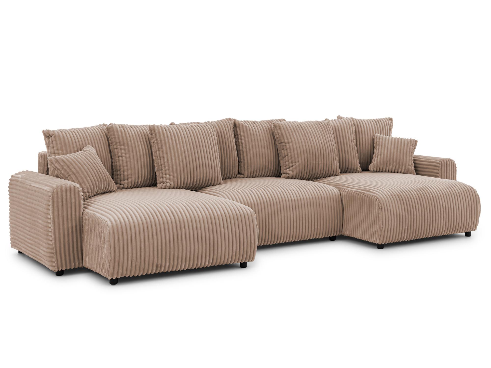 Wohnli Möbelsuche - WOHNLANDSCHAFT Calma mit Schlaffunktion und Bettkasten im Bumpy-Design aus weichem Beige Plüschcord