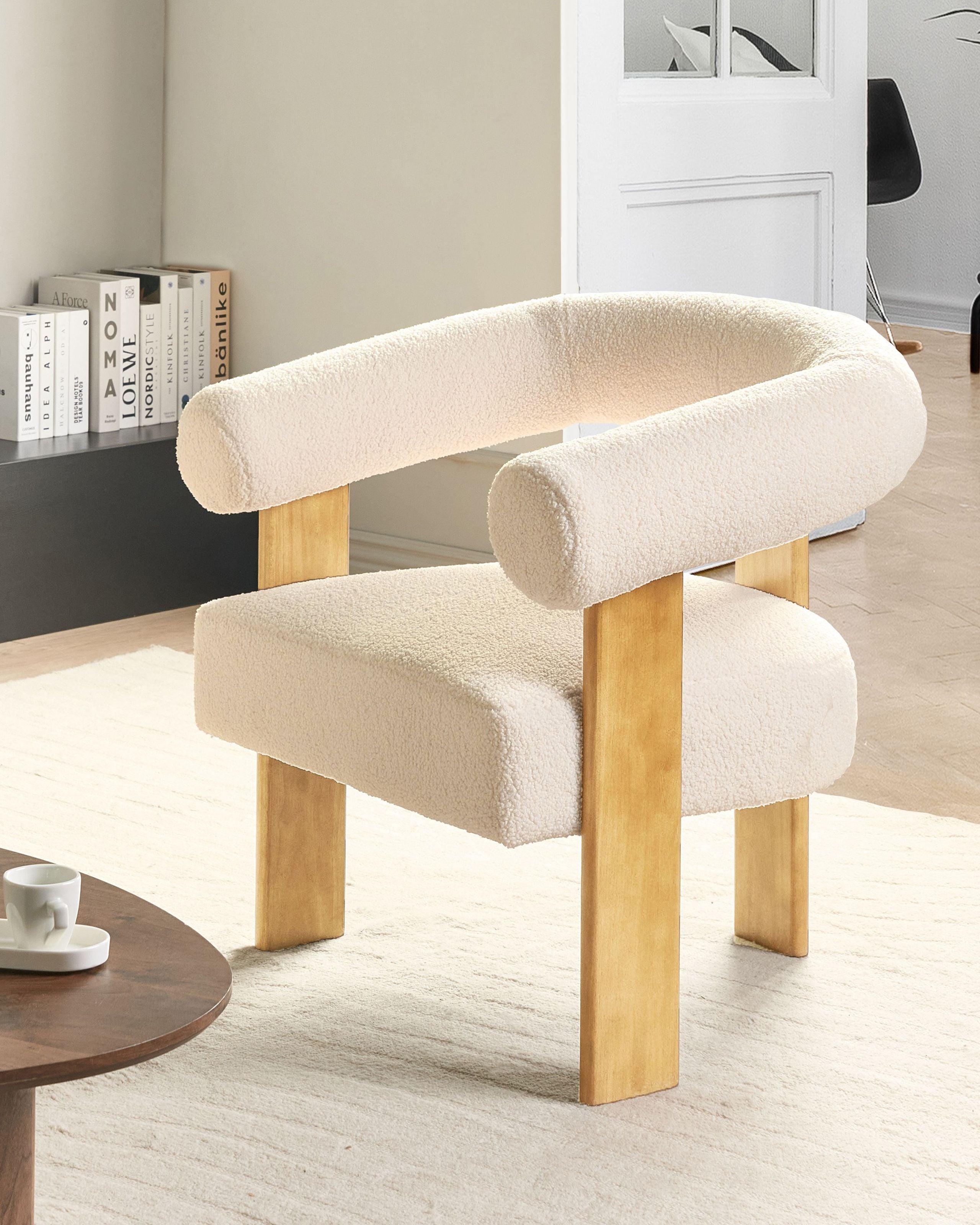 SESSEL Bouclé Cremeweiß/Hellbraun Ilbro Textil Beliani Möbel > Sessel > Polstersessel Weiß