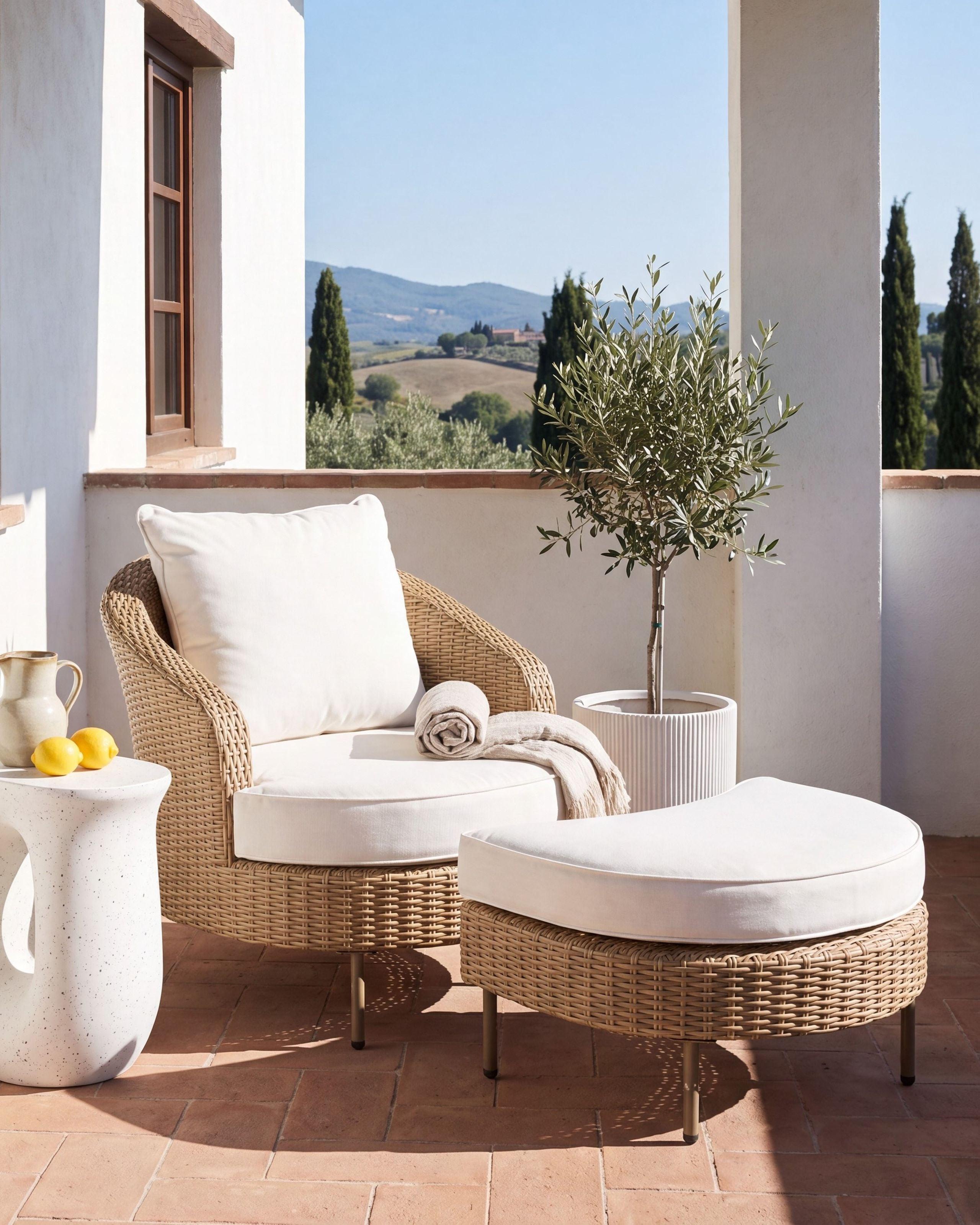 GARTENSESSEL mit Ottomane Polyrattan Beige Arcille Kunststoff Beliani Möbel > Sessel > Polstersessel Beige