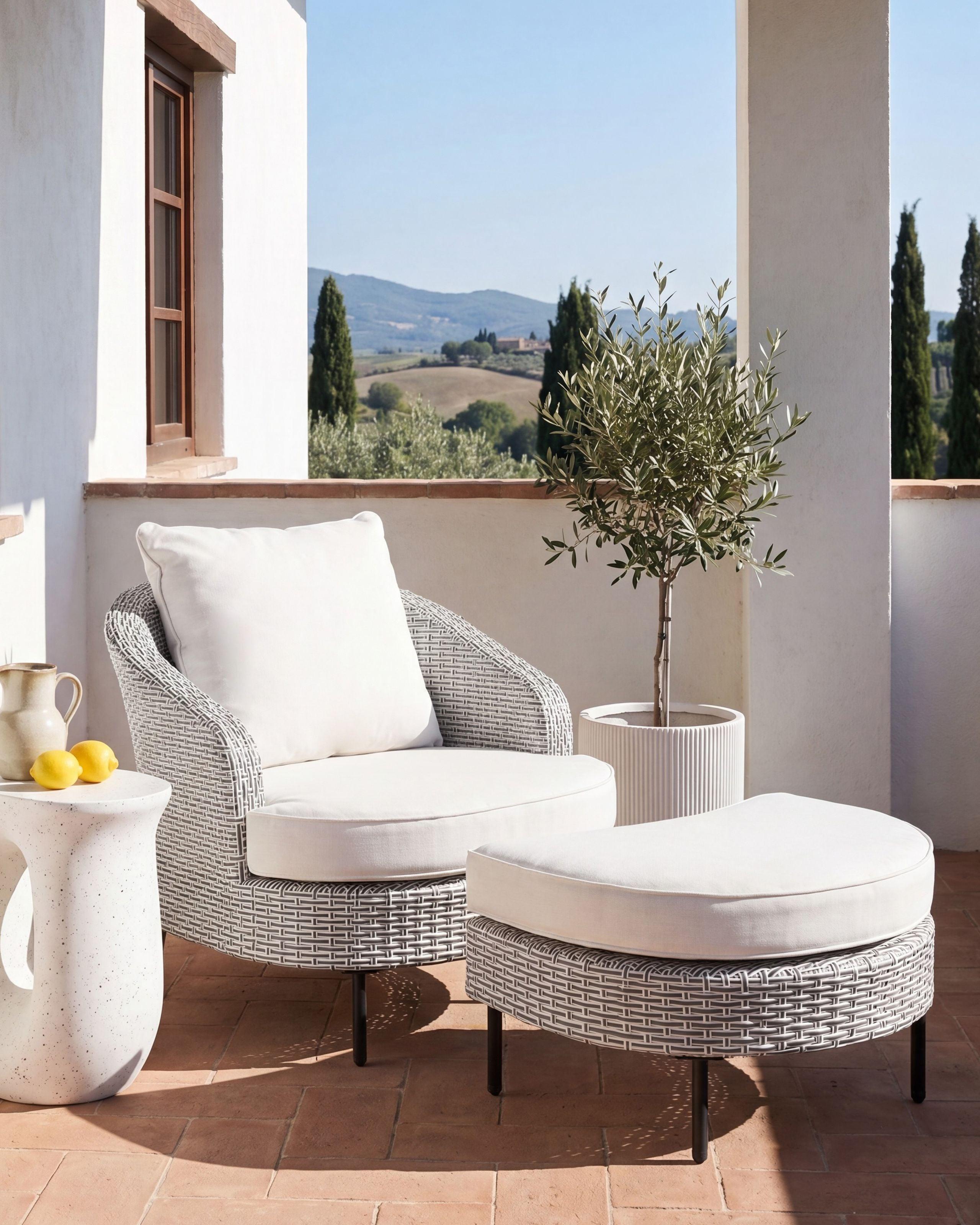 GARTENSESSEL mit Ottomane Polyrattan Grau Arcille Kunststoff Beliani Möbel > Sessel > Polstersessel Grau