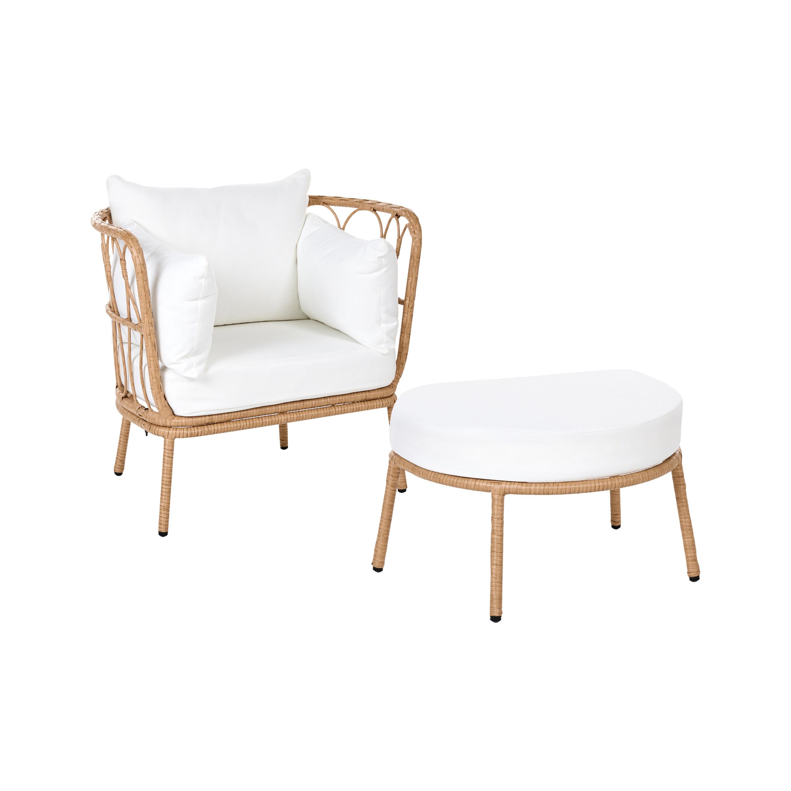 wohnli-moebel-suche-800001830353 Wohnli Möbelsuche - GARTENSESSEL mit Fußstütze Polyrattan Hellbraun Fonni