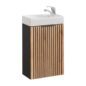 Wohnli Möbelsuche - HANDWASCHBECKEN-MÖBEL 40cm Gaia Holz in Eichenoptik und Schwarz