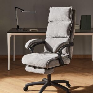 wohnli-moebel-suche-800001830945-1 CHEFSESSEL mit Fußstütze Chenillegewebe Grau Eaton Textil Beliani Möbel > Stühle > Bürostühle > Chefsessel Grau