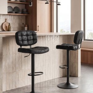 wohnli-moebel-suche-800001831136-1 BARHOCKER 2er-Set Kunstwildleder drehbar Schwarz Tilton Textil Beliani Möbel > Sessel > Hocker Schwarz
