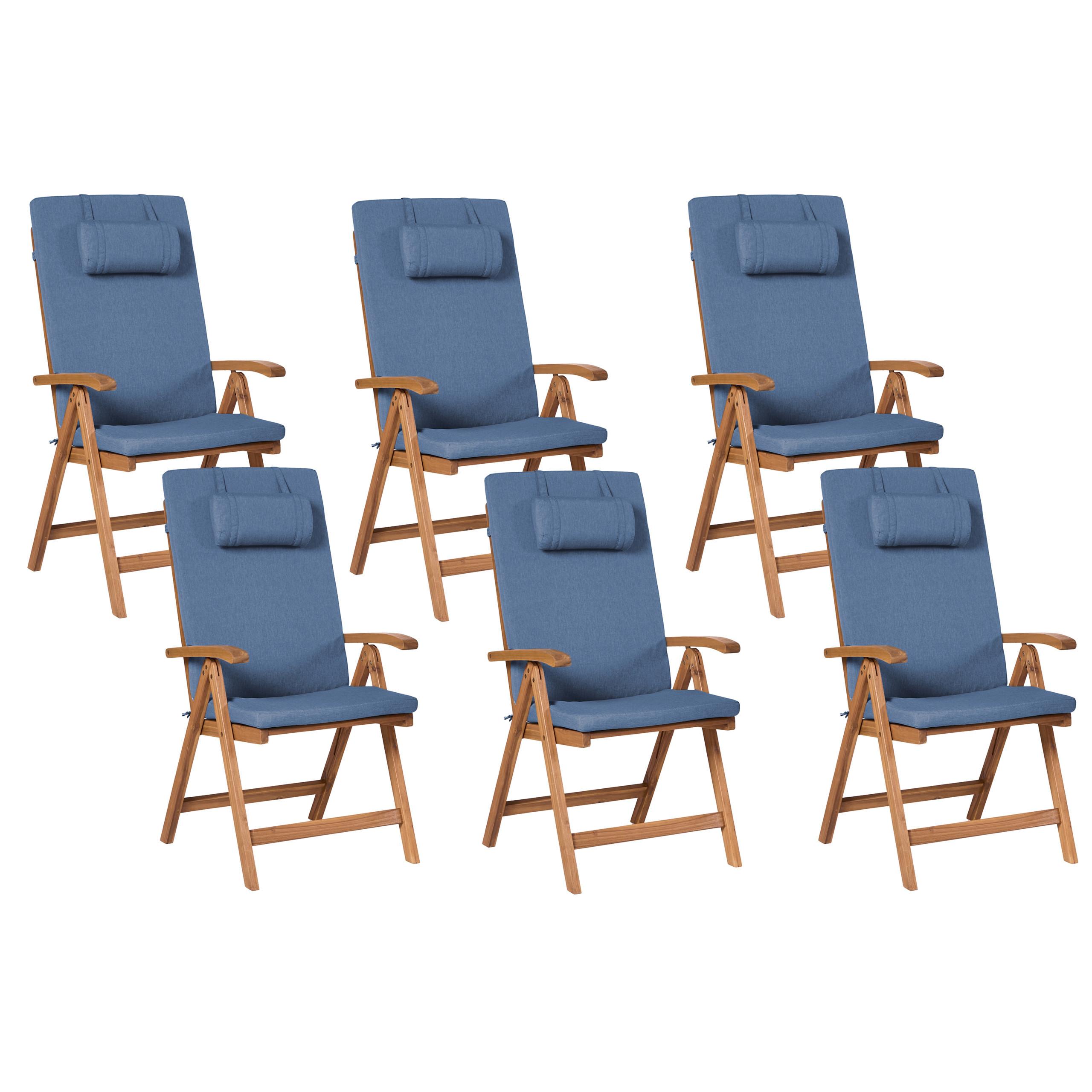wohnli-moebel-suche-800001831260 Wohnli Möbelsuche - GARTENSTUHL 6er-Set und Sitzkissen Akazienholz Blau Java Premium
