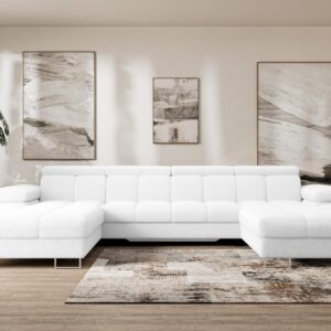 WOHNLANDSCHAFT mit Schlaffunktion und Bettkasten COMA U2 345x203x79 Weiß Bouclé Textil ALTDECOR Möbel > Sofas & Couches > Wohnlandschaften > Wohnlandschaften U-Form Weiß