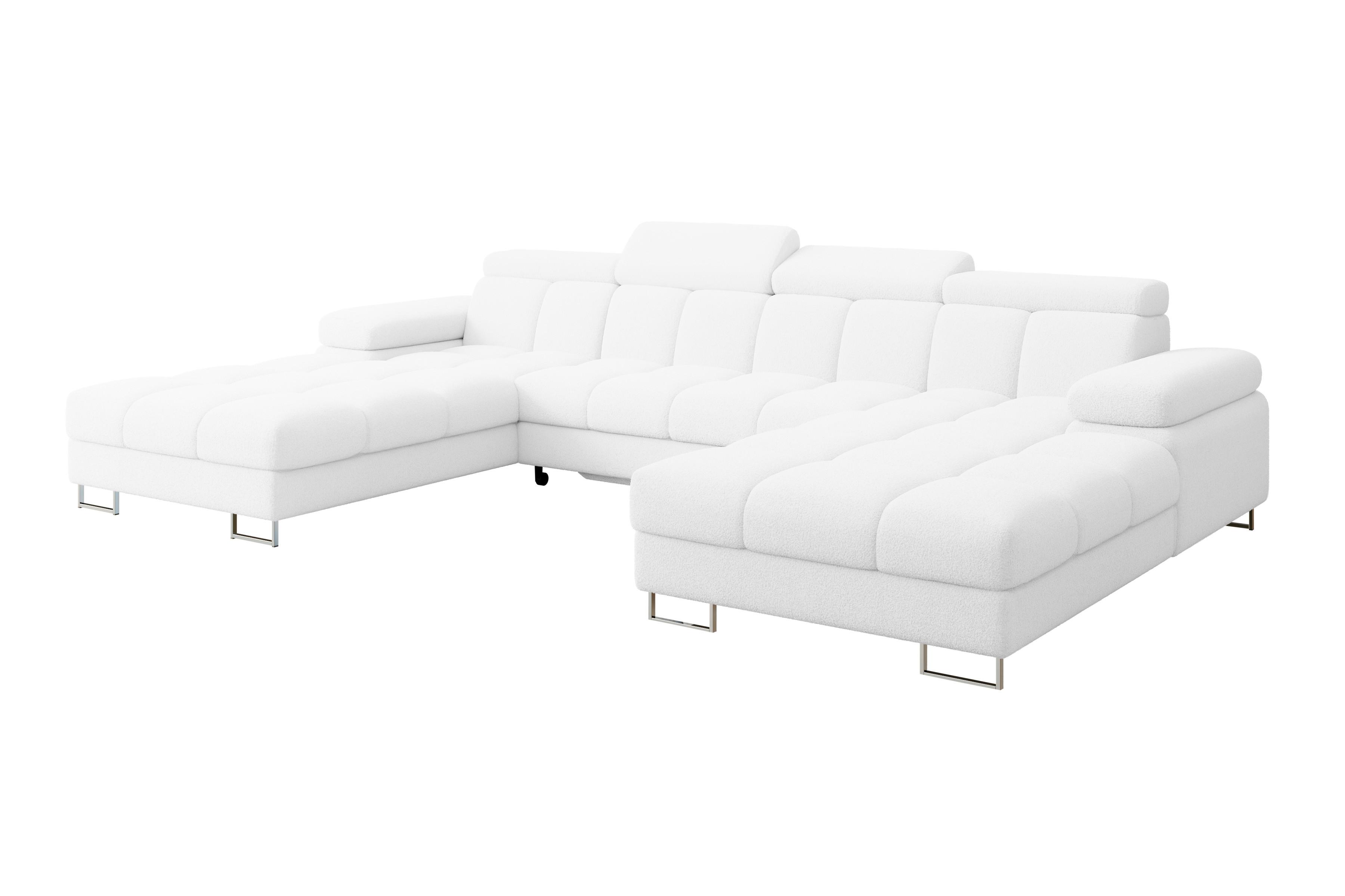 Wohnli Möbelsuche - WOHNLANDSCHAFT mit Schlaffunktion und Bettkasten COMA U2 345x203x79 Weiß Bouclé
