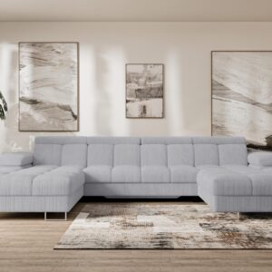 WOHNLANDSCHAFT mit Schlaffunktion und Bettkasten COMA U2 345x203x79 Grau Cord Textil ALTDECOR Möbel > Sofas & Couches > Wohnlandschaften > Wohnlandschaften U-Form Anthrazit
