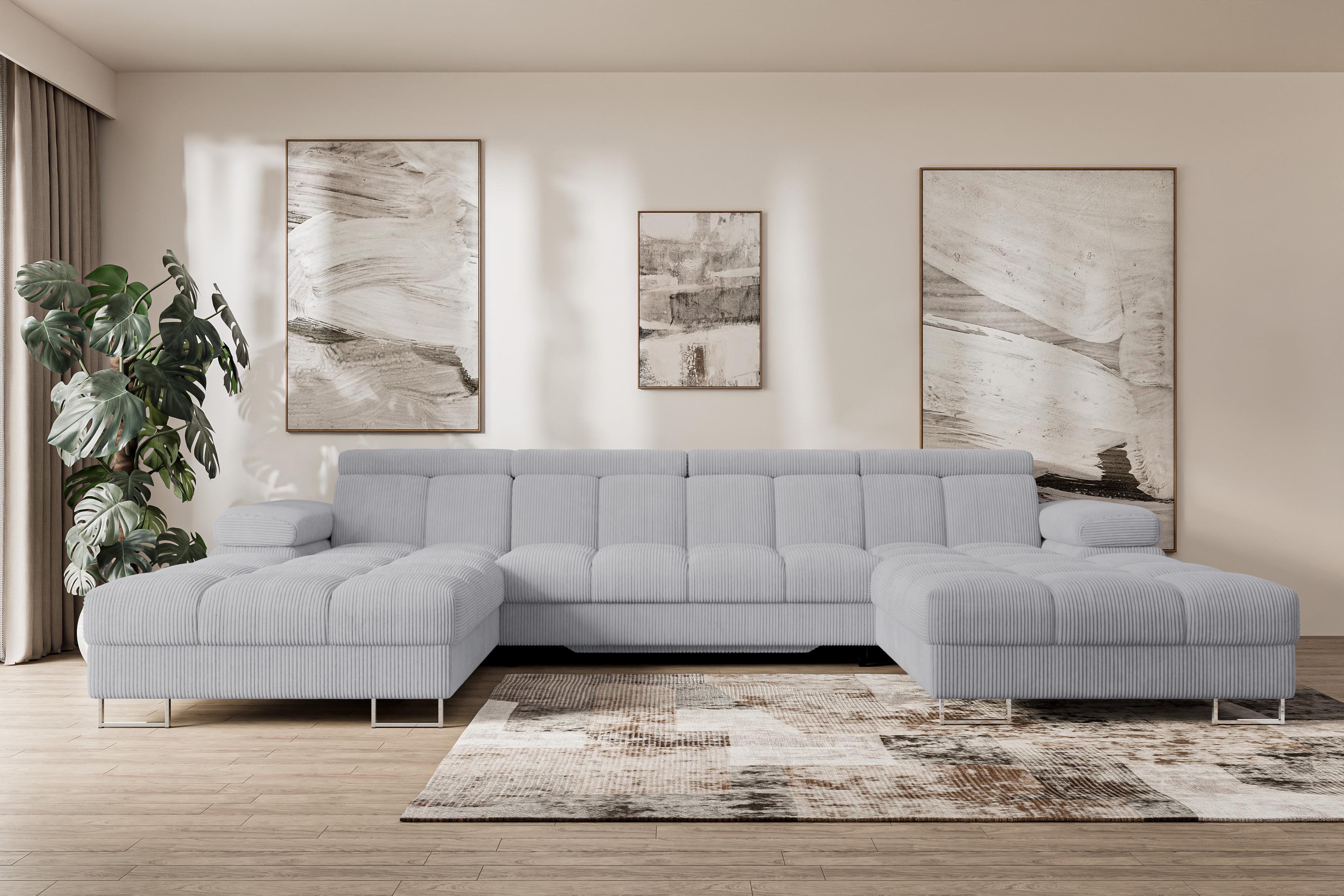 WOHNLANDSCHAFT mit Schlaffunktion und Bettkasten COMA U2 345x203x79 Grau Cord Textil ALTDECOR Möbel > Sofas & Couches > Wohnlandschaften > Wohnlandschaften U-Form Anthrazit