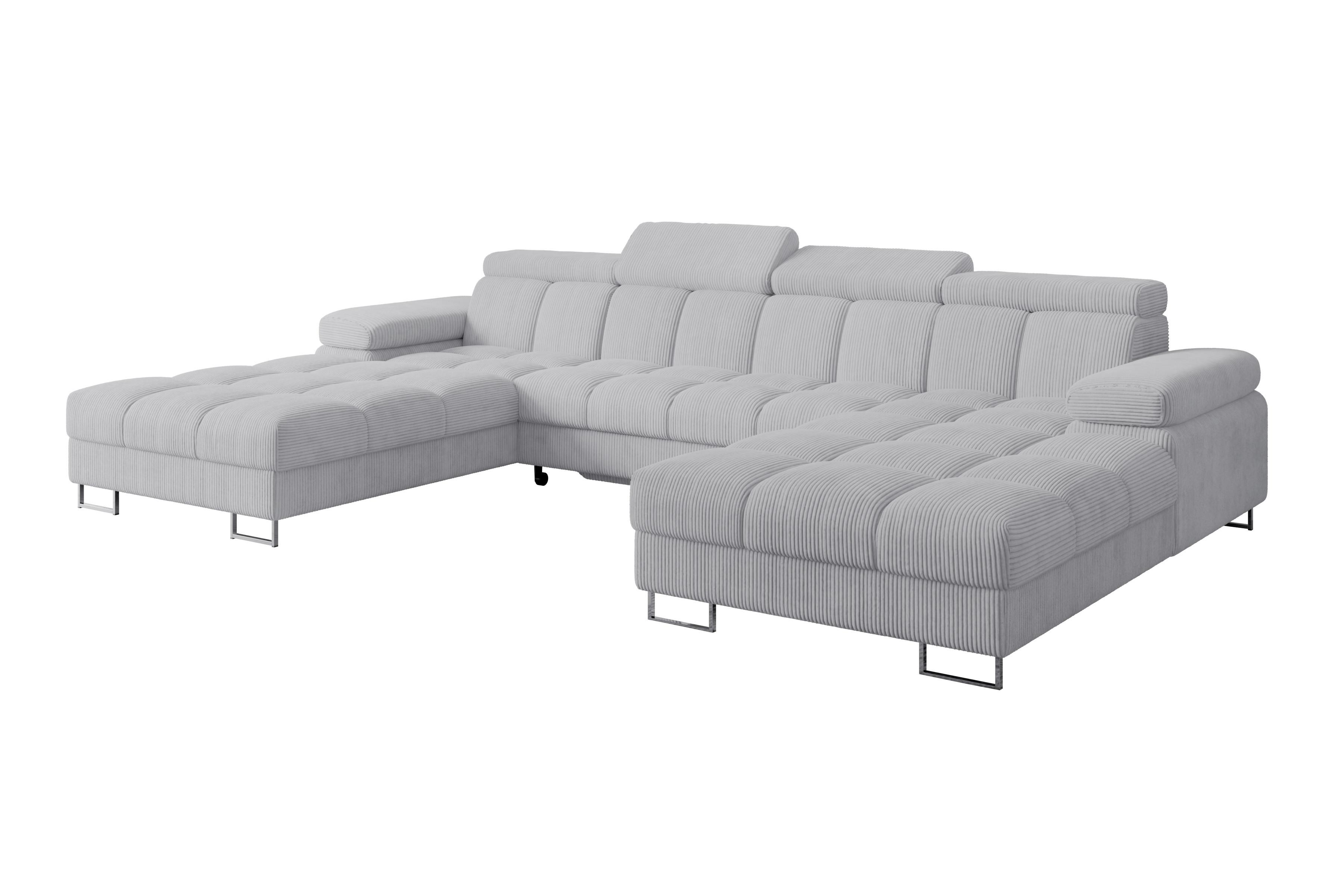 Wohnli Möbelsuche - WOHNLANDSCHAFT mit Schlaffunktion und Bettkasten COMA U2 345x203x79 Grau Cord