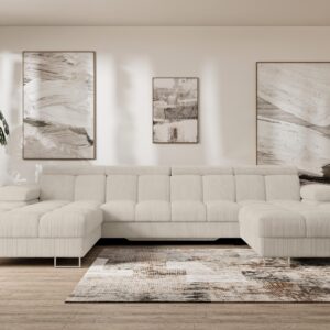 WOHNLANDSCHAFT mit Schlaffunktion und Bettkasten COMA U2 345x203x79 Beige Cord Textil ALTDECOR Möbel > Sofas & Couches > Wohnlandschaften > Wohnlandschaften U-Form Beige