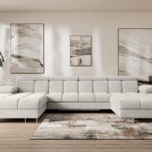 wohnli-moebel-suche-800001833588-1 WOHNLANDSCHAFT mit Schlaffunktion und Bettkasten COMA U2 345x203x79 Hellgrau Velours Textil ALTDECOR Möbel > Sofas & Couches > Wohnlandschaften > Wohnlandschaften U-Form Grau