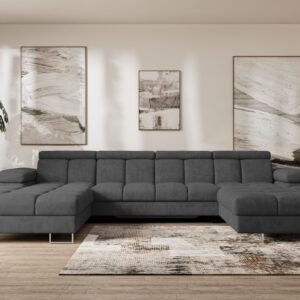 WOHNLANDSCHAFT mit Schlaffunktion und Bettkasten COMA U2 345x203x79 Dunkelgrau Velours Textil ALTDECOR Möbel > Sofas & Couches > Wohnlandschaften > Wohnlandschaften U-Form Grau