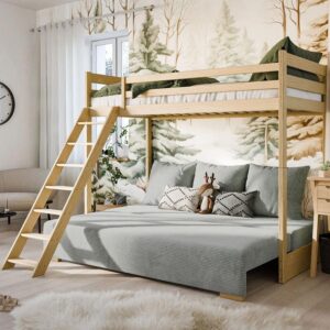 BETT 90/200 Orlane Holz und Grau Holz Petits-meubles Möbel > Betten > Hoch- und Etagenbetten > Hochbetten Grau
