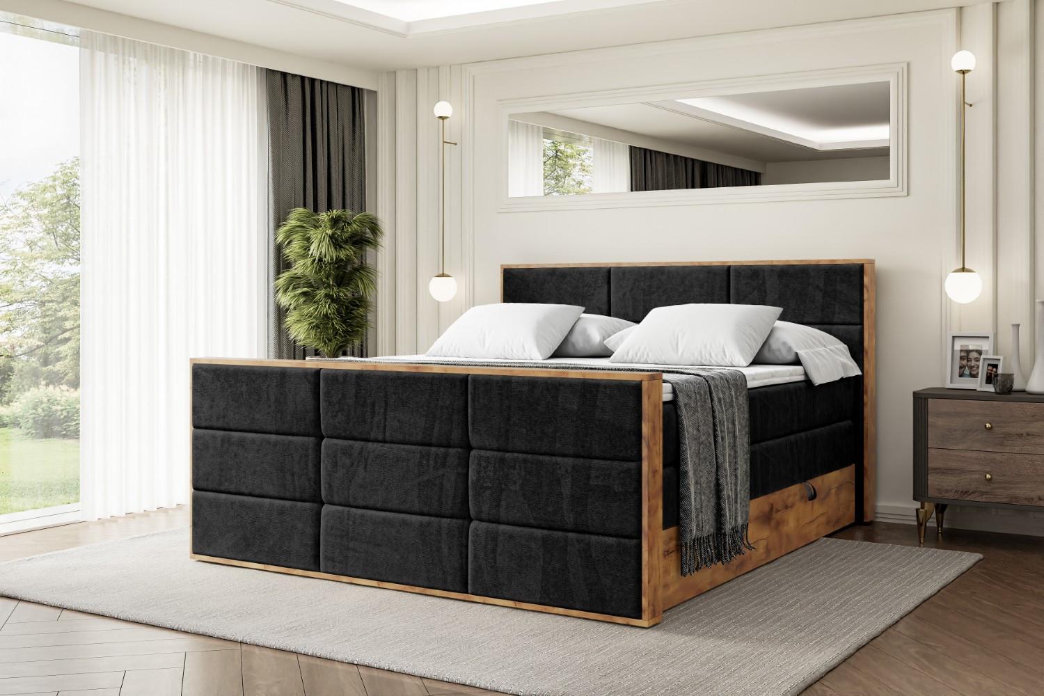 BOXSPRINGBETT mit Matratze H3|H4 und Lattenrost - LOLLI1-Z KING-200x200 - Schwarz Casablanca Holzwerkstoff ALTDECOR Möbel > Betten > Boxspringbetten Schwarz
