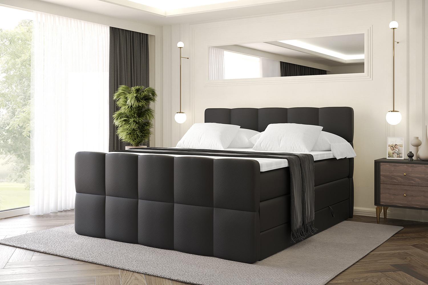 BOXSPRINGBETT mit Matratze und Lattenrost - LIRO-Z KING-140x200 - Schwarz Kunstleder Holzwerkstoff ALTDECOR Möbel > Betten > Boxspringbetten Schwarz