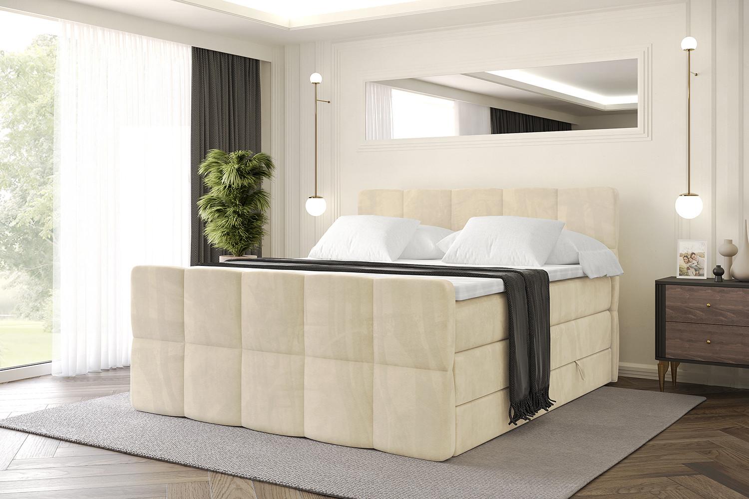 BOXSPRINGBETT mit Matratze und Lattenrost - LIRO-Z KING-200x200 - Beige Monolith Holzwerkstoff ALTDECOR Möbel > Betten > Boxspringbetten Beige