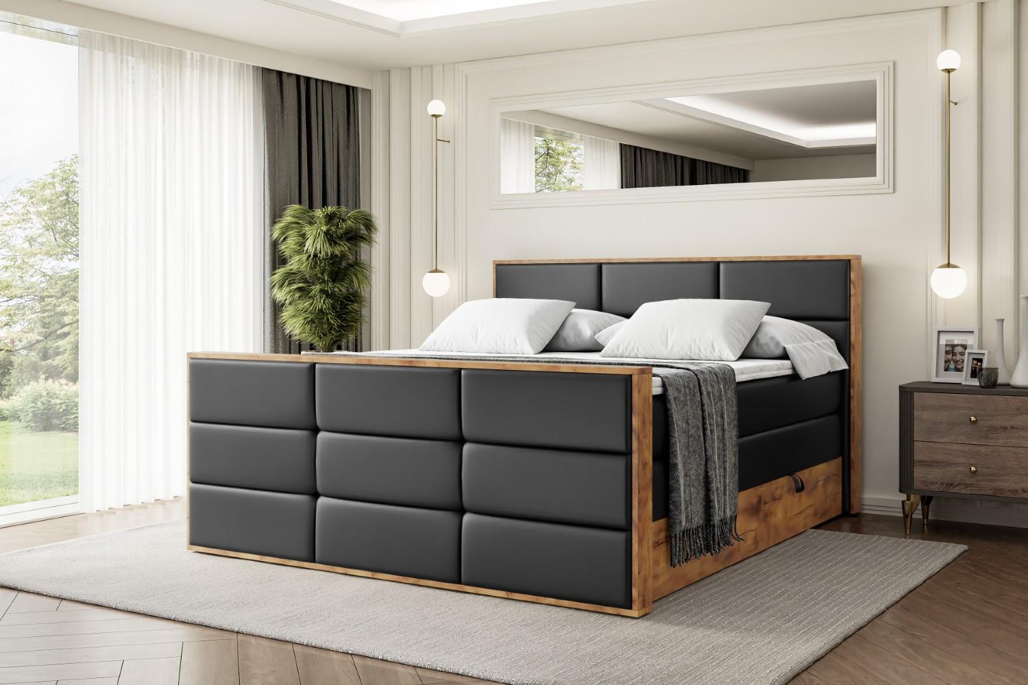 BOXSPRINGBETT mit Matratze H3|H4 und Lattenrost - LOLLI1-Z KING-200x200 - Schwarz Kunstleder Holzwerkstoff ALTDECOR Möbel > Betten > Boxspringbetten Schwarz