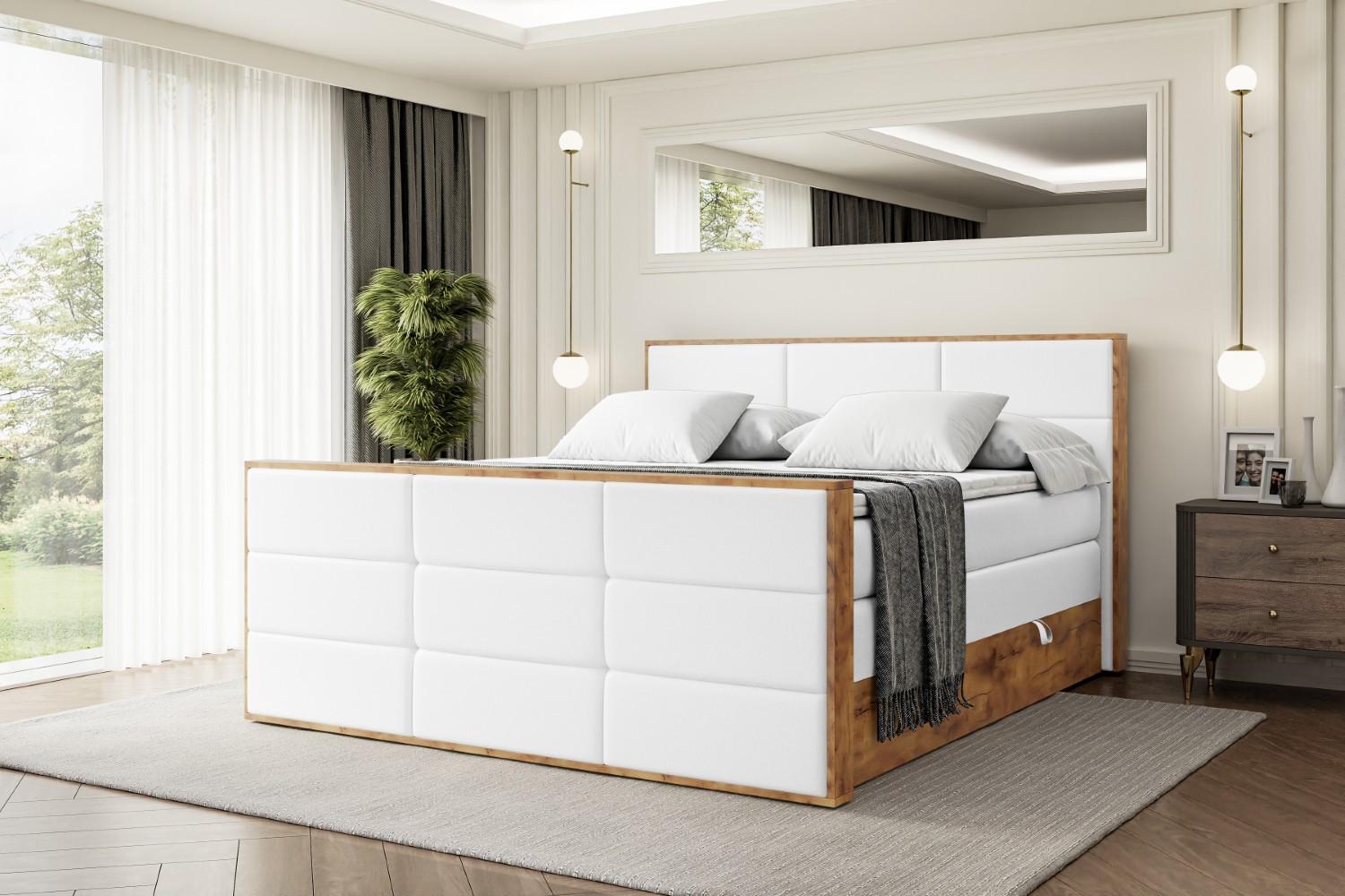 BOXSPRINGBETT mit Matratze H3|H4 und Lattenrost - LOLLI1-Z KING-120x200 - Weiß Kunstleder Holzwerkstoff ALTDECOR Möbel > Betten > Boxspringbetten Weiß
