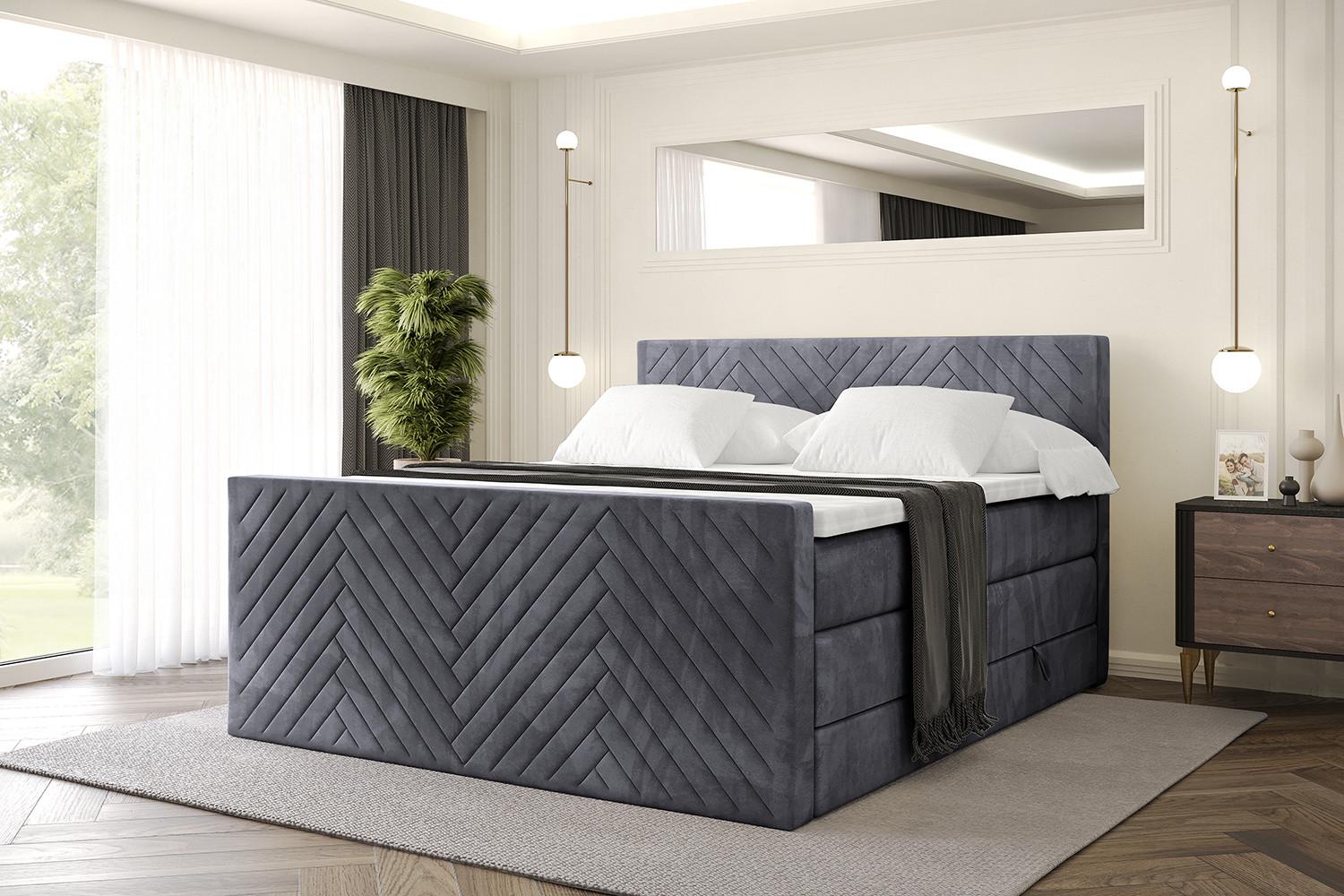 BOXSPRINGBETT mit Matratze und Lattenrost - VEXA-Z KING-160x200 - Dunkelgrau Casablanca Holzwerkstoff ALTDECOR Möbel > Betten > Boxspringbetten Grau