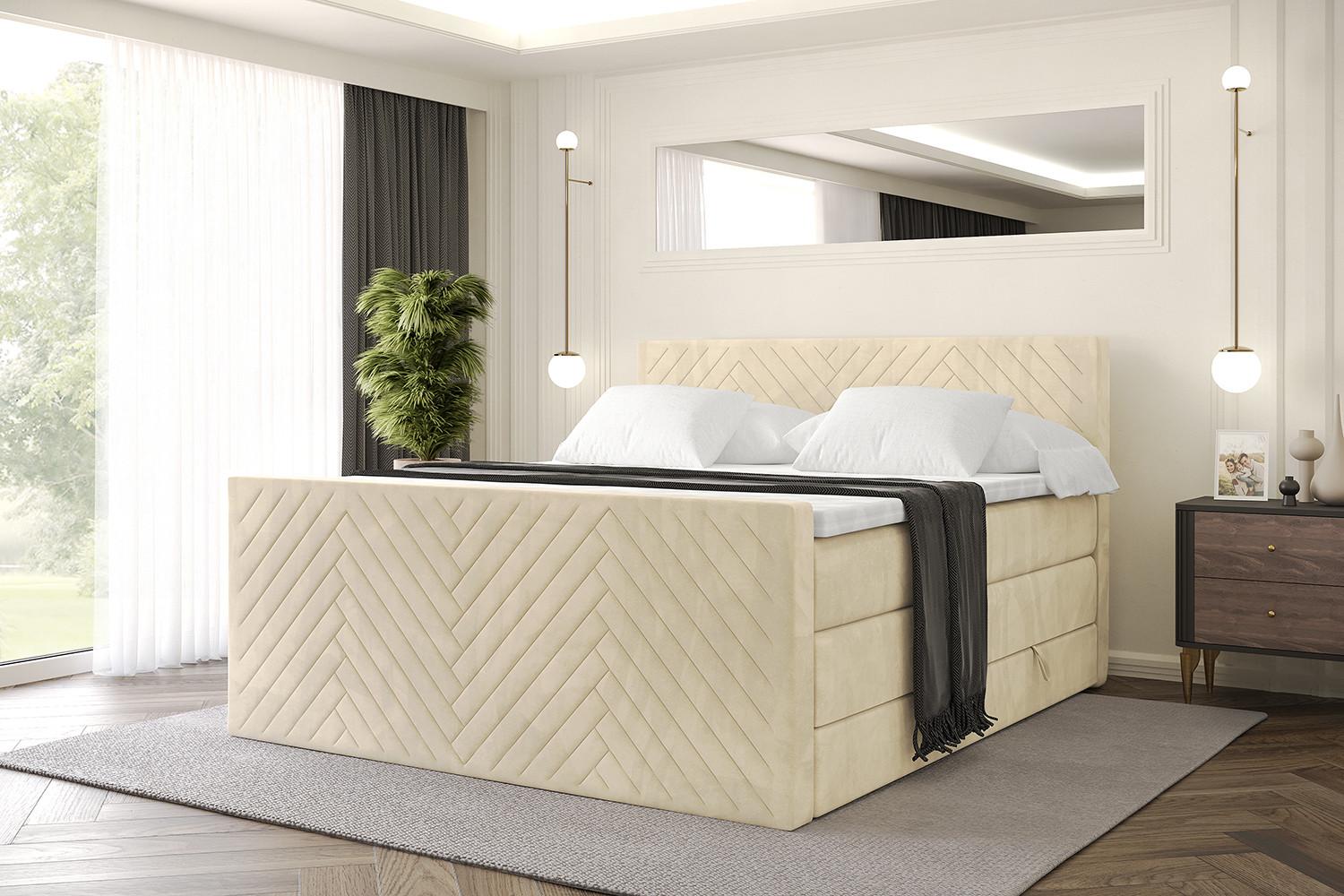 BOXSPRINGBETT mit Matratze und Lattenrost - VEXA-Z KING-200x200 - Beige Monolith Holzwerkstoff ALTDECOR Möbel > Betten > Boxspringbetten Beige
